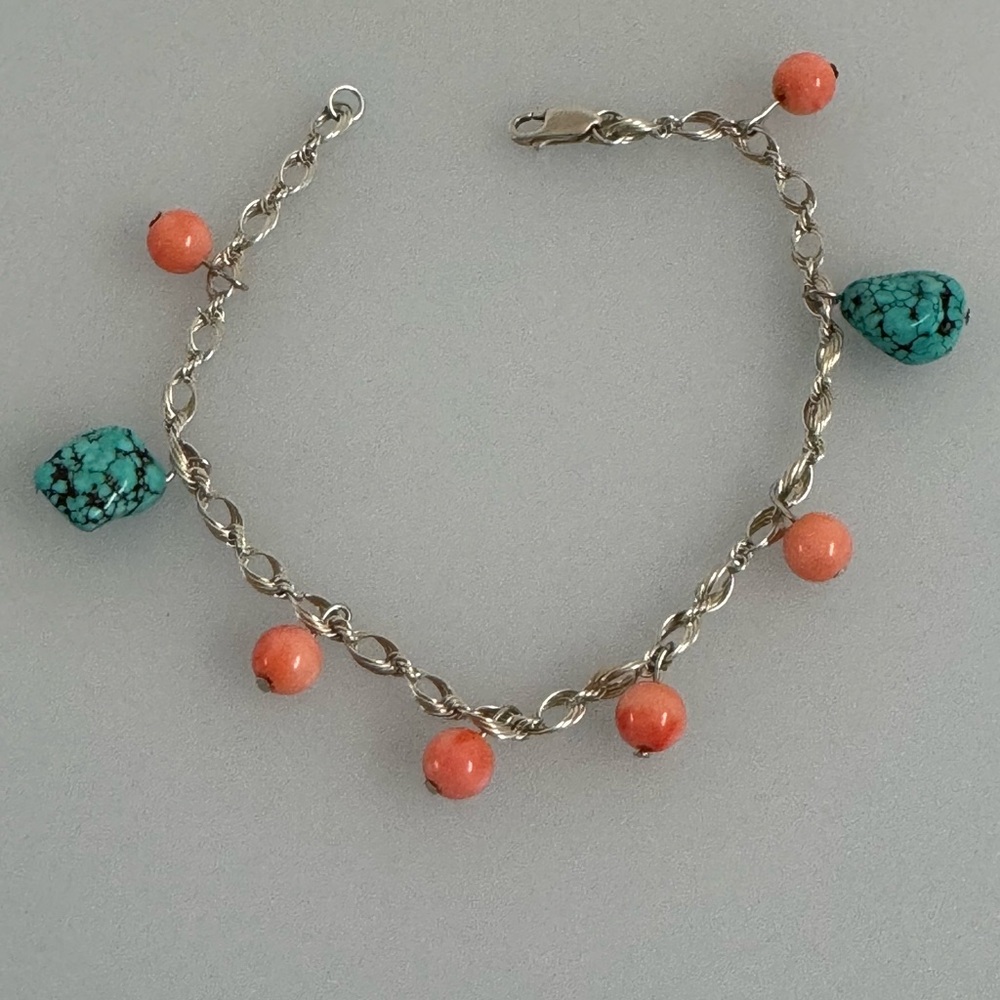 Elegant 925 silver corals turquoise bracelet